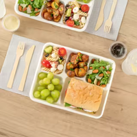 Tendance 5 compartiments canne à sucre Bagasse repas plateau couvercle jetable fête fournitures Kit pour événements voyage cantines supermarchés