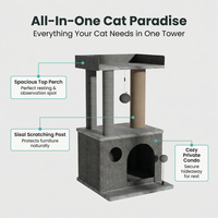 Arbre à chat multi-niveaux moderne de luxe, durable, en sisal écologique, avec griffoir, niche et perchoir pour chats de grande taille d'intérieur