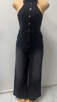 Combinaison en Jean Chic Femme, sans Manches, Col Halter, Jambes Larges, Élégante pour Boutique