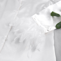 Kustom Moq rendah pakaian lengan panjang wanita nyaman Satin sutra pakaian tidur piyama Pjs Set piyama dengan bulu burung unta