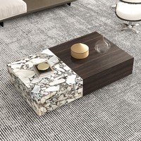 Table basse rectangulaire en bois de style nordique moderne, plateau en terrazzo, table d'appoint pour salon, luxe