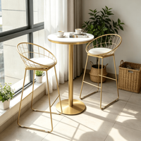 Table haute de bar en marbre nordique, style luxe léger, avec structure en fer forgé démontable, ensemble table et chaises de bar, tabourets de bar pour salon de thé