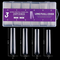 Puntas de Uñas de Gel Transparente Extra Largas XXXL, Material ABS Suave, Cobertura Media/Total, Forma Ataúd, Venta al por Mayor, Logotipo de Marca Personalizado