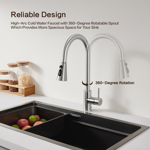 Robinet de cuisine durable en acier inoxydable avec finition laiton pour évier - Product Image 6