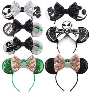 Oreilles de souris Bandeaux à paillettes pour filles Bébé Femme Grogu Master <span class=keywords><strong>Yoda</strong></span> Arcs Accessoires pour cheveux Cadeaux - Product Image 1