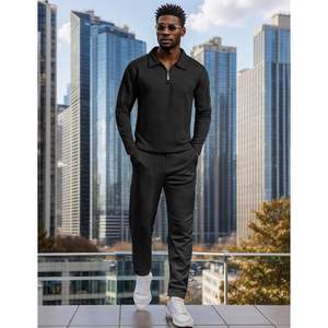 Conjunto Deportivo Personalizado de 2 Piezas para Hombre, Camiseta Polo de Manga Larga Informal, Pantalones, Ropa Deportiva Transpirable, Traje Deportivo para Correr - Product Image 3