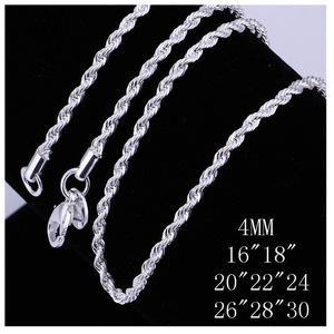 Twisted <b>Rope</b> Necklace 4Mm Zinc Alloy Unisex Fashion Chain Gift Jewelry - Product Image 2