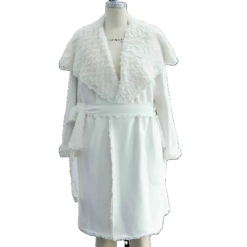 Gute Qualität Lady Nachtwäsche Robe Custom Winter White Roben für Frauen Gestrickt Polyester Pelz Bademantel Warm halten