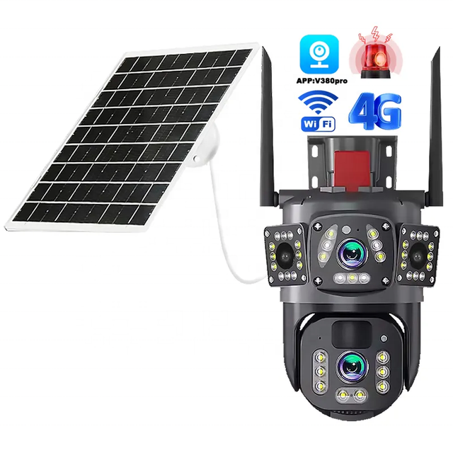 V380PRO 4G 4Eyes 3 Screen Solar Panel Alarm Wireless Cameras Outdoor 1080P Wifi IP CCTV PTZ Security Network Camera