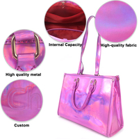 Sac fourre-tout rose métallisé pour femme, holographique irisé, grande capacité, sac à main pour femme, en stock, prêt à être expédié depuis l'entrepôt américain