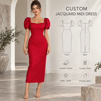 Robe midi pour femme en jacquard floral tissé, à manches bouffantes, col cœur, coupe ajustée, pour occasions formelles, marque privée