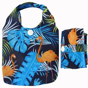 尼龙聚酯袋袋可重复使用马甲口袋定制火烈鸟按扣草莓袋旅行购物手提袋折叠袋