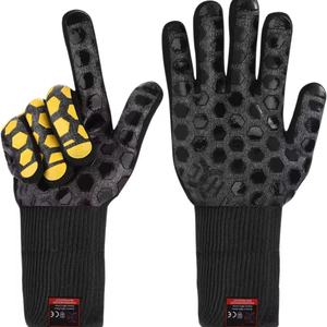 Super-Long Double-Layer <b>Silicone</b> <b>Oven</b> <b>Gloves</b> Polyester-Cotton Material Heat-Resistant Safety <b>Gloves</b> for Barbecue - Product Image 1