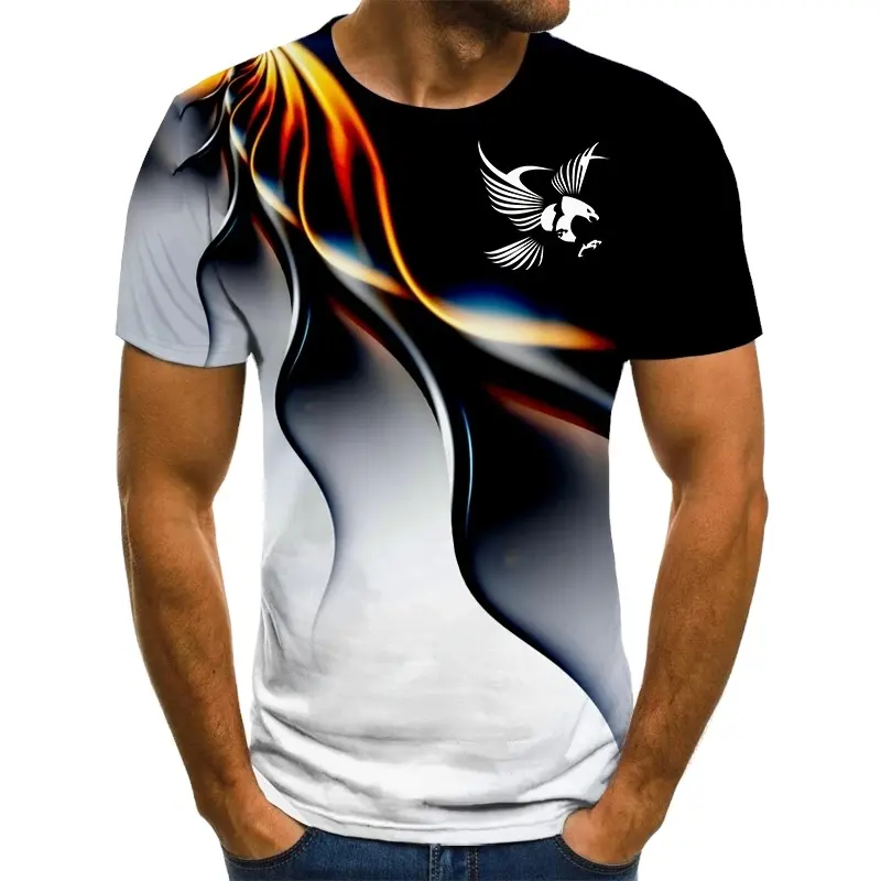 3D kartal baskı erkek tişört nefes sokak stili dikiş baskı T-shirt erkekler boyutu 6XL