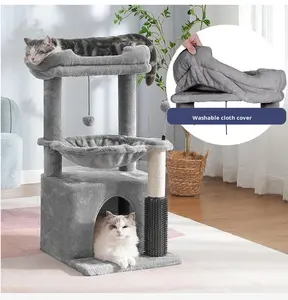 Tiragraffi per Gatti Integrato in Legno, Casa per Gatti con Palo Tiragraffi in Sisal, Piattaforma di Salto, Design Minimalista, Albero per Gatti da Esportazione - Product Image 2