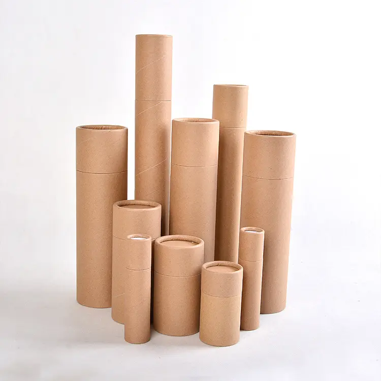 Biodegradable recycled custom made black round kraft paper tube box for cosmetic container