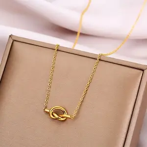 Fashion Stainless Steel Tie a Heart Necklace Female Contracted Short Neck Chain Temperament Cold Wind 18k Gold Jewelry Necklaces