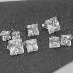 Stainless Steel Geometric Square Zircon <b>Stud</b> <b>Earrings</b> 4 6 8 10MM Claw Setting Everyday Wear - Product Image 4