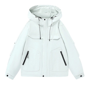 Outdoor Hooded Windproof Jacket Unisex Full Sleeve Solid Color With Printing Workwear - Product Image 4