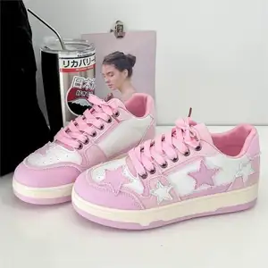 Fashionable Zapatos de Mujer PU Star Lace Up Patchwork Casual Shoes Tennis Female Women Flat Canvas Sneakers Walking Style Shoes