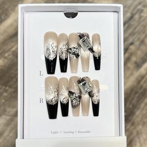 الحجاب الغامض الأسود الفرنسي الزجاج القط العين الفن ملصقا النقي اليدوية الدانتيل فيلم تصميم الأظافر للأصابع - Product Image 4