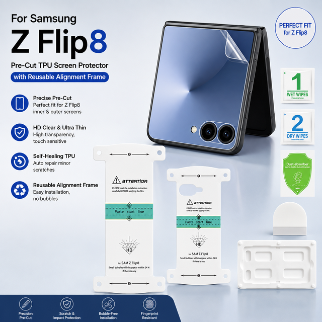 Samsung Z Flip7 Flip8 Pre-Cut TPU Dual Screen OEM Custom Factory Screen Protector With Installation Kit