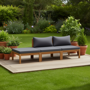 Set Lounge in Legno di Acacia Grigio Scuro, Arredamento da Giardino di Medie Dimensioni con Cuscini in Poliestere, Sedute da Esterno Contemporanee - Product Image 2