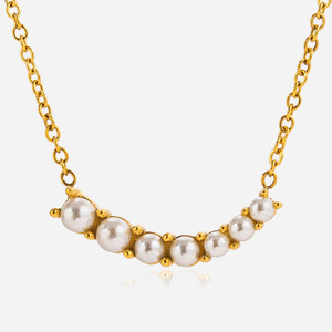 จี้รูปหน้ายิ้มประดับมุก ทอง 18K สแตนเลสสตีล เกรด AA สร้อยคอมุกสำหรับใส่ทุกวัน ดีไซน์ทรงเรขาคณิตแบบหนามเตย - Product Image 1