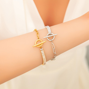 Pulsera de Acero Inoxidable con Cadena Geométrica, Combinación de Oro y Plata, Joyería Unisex - Product Image 2