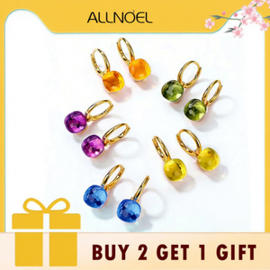 ALLNOEL Pendientes colgantes finos de plata de ley 925 para mujer, bonitos pendientes chapados en oro con diseño geométrico, cristal verde fucsia y amatista para fiesta - Product Image 1