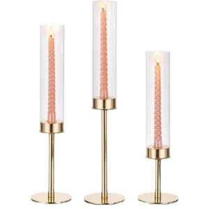 Set of 3 Gold Wedding Party Table Candelabra Centerpiece <strong>Lotus</strong> Lantern <strong>Candle</strong> <strong>Holder</strong> <strong>Candle</strong> Stick Taper <strong>Holders</strong> with Glass Cover - Product Image 6