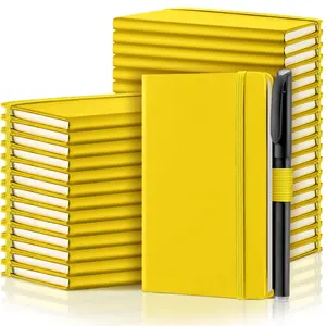 Carnet de poche personnalisé jaune en cuir PU robuste Journal à couverture rigide Petits mini carnets avec stylos