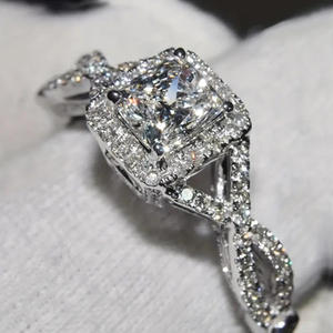 Bague de fiançailles en diamant taille princesse H408, or blanc, couleur D naturelle, bijoux pour femmes - Product Image 1