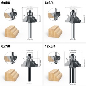 <span class=keywords><strong>Fraise</strong></span> à moulurer classique en carbure pour le travail du bois, avec queue de 1/4 et 1/2 pouce, diamètres 6 et 12 mm, double R, avec roulement - Product Image 5