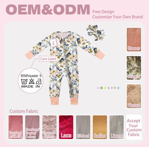 Combinaison de nuit pour bébé personnalisée à motif floral avec fermeture éclair et bandeau assorti OEM ODM Combinaison de nuit à manches longues pour nourrisson - Product Image 2