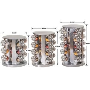 Kitchen Seasoning Holder <b>Shelf</b> Stainless Steel 360 Degree 12/16/20 Jar Rotating Spice Storage Rack Organizer With Glass Jars - Product Image 1