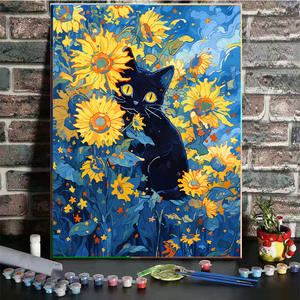 Peinture à l'huile numérique DIY Star Cat, vente en gros d'usine, fleurs et paysages inspirés de <span class=keywords><strong>Van</strong></span> <span class=keywords><strong>Gogh</strong></span>, art décoratif peint à la main - Product Image 1