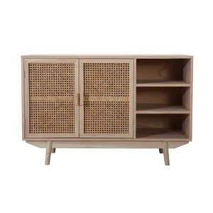 Indoor Furniture Cupboard Rattan Wicker Tv Stand Tv Cabinet Modern Solid Wood Frame Cabinets