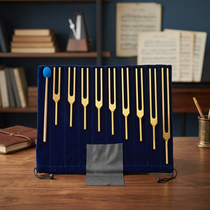 Juego de 9 diapasones Solfeggio dorados con bolsa de silicona para curación - Product Image 5