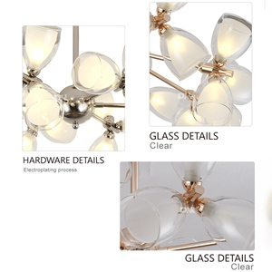 Lámpara Colgante Minimalista de Estilo Crema con Gotas de Cristal, Múltiples Cabezales, Marco de Metal Dorado, Moderna, para Sala de Estar, Villa, Salón - Product Image 4