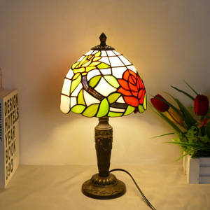 Lampada da Comodino <span class=keywords><strong>Tiffany</strong></span> 8 Pollici in Vetro Colorato, Stile Retrò Europeo, Decorazione per Interni, Controllo a Pulsante, Atmosfera Accogliente - Product Image 1