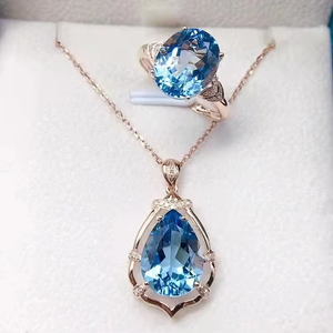 SGARIT Fine Jewelry 5.24g 18k <b>Gold</b> 11.6ct Natural Blue Topaz <b>Set</b> Pendant Ring Wholesale Engagement Wedding Gemstone <b>Jewellery</b> - Product Image 1