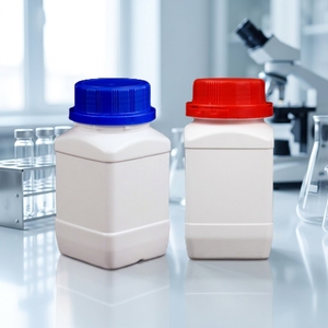 Bouteilles en plastique HDPE carrées blanches et noires de 250 ml, 500 ml, 1000 ml avec bouchon à vis personnalisé pour réactifs chimiques, liquides, poudres et médicaments - Product Image 1