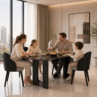 Ensemble de table à manger moderne de luxe en marbre avec 6 chaises rembourrées pour appartement, hôtel et villa