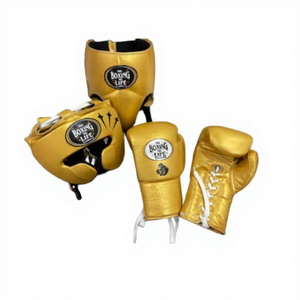 Ensemble de boxe personnalisé No Boxing No Life : Gants de boxe, protège-tête, rouge et or, à lacets, pour entraînement complet des doigts, pour adultes, avec protège-guêtres, Winning Boxing - Product Image 1