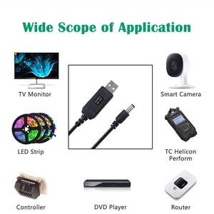 Dc 5521 תקע מופעל להגדיר מטען 5v כדי 12v כבל usb לנתב wifi - Product Image 4