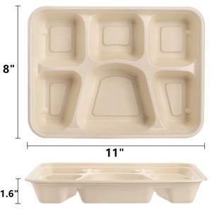 Vassoio pranzo della scuola bagassa personalizzato eco-friendly 6 vano piatti di carta per canna da zucchero usa e getta - Product Image 3