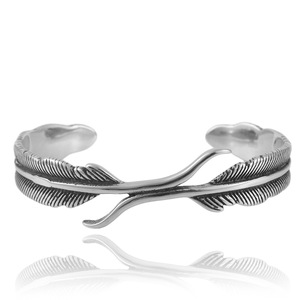 yunnique Feather Design Titanium Steel Open Cuff <b>Bracelet</b> For Women Men Jewelry Fashion Accessory - Product Image 1