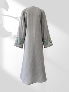 Conjunto de Abaya de Lino Transpirable con Diseño Abierto y Pañuelo de Chifón Bordado, ODM para Mujer, Todas las Temporadas - Product Image 3