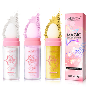 Bedak tabur ajaib, bedak riasan tahan air tahan lama 3 warna Shiner untuk aplikasi wajah dan tubuh, bedak longgar